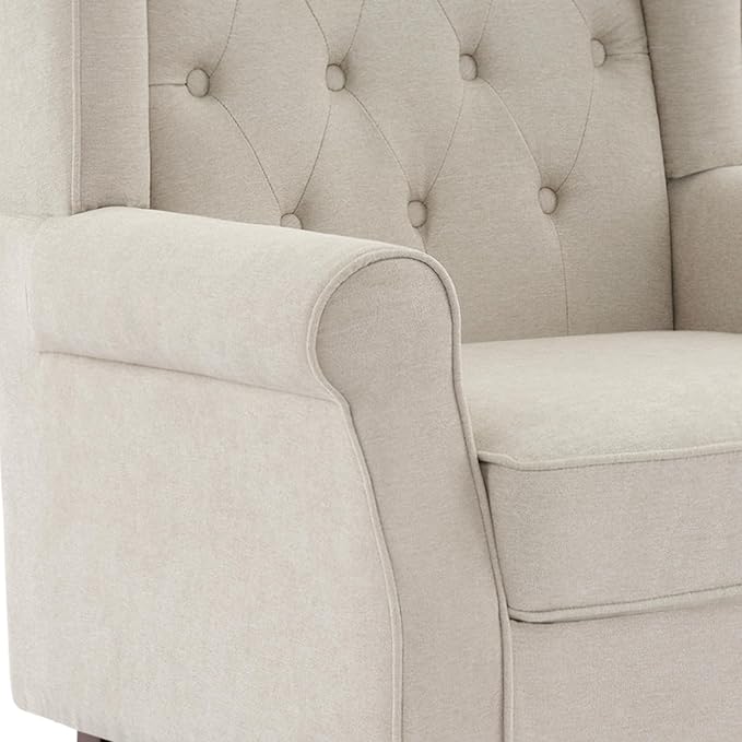 UIXE High Back Accent Chairs Set of 2, Fabric Upholstered Armchair Wingback Club Chair for Living Room, Comfy Single Sofa Bedroom Retro Reading Seat with Solid Wood Legs - Beige