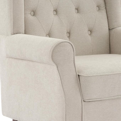 UIXE High Back Accent Chairs Set of 2, Fabric Upholstered Armchair Wingback Club Chair for Living Room, Comfy Single Sofa Bedroom Retro Reading Seat with Solid Wood Legs - Beige