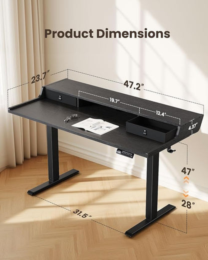 ErGear Electric Standing Desk with Drawers, 48″ x 24″ Gaming Table Compatible Monitor Stand, Stand up Desks, Home Office Height-Adjustable Desk with Storage Shelf, 4 Preset Heights, Black
