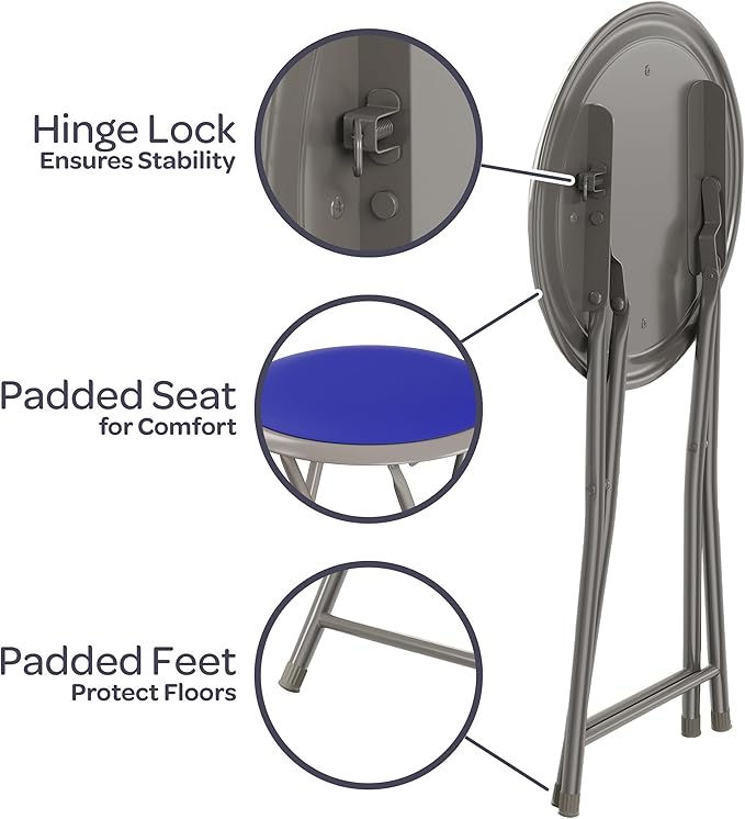 Lavish Home Folding Stool Set - Set of Two 18-Inch Stools with 225lb Capacity for Kitchen, Dorm, or Rec Room - Portable Stools for Adults (Blue)