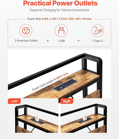 VEVOR Headboard for King Size Bed, Adjustable Height Headboard with Storage Shelf, King Size Freestanding Head Board with Outlets and USB Port for Different Bed Frames, Easy Assembly, Black and Brown