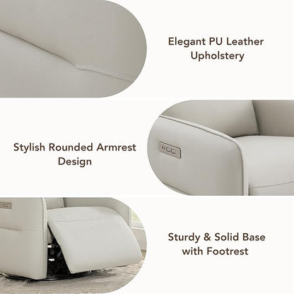 CHITA Faux Leather Power Recliner Chair, Swivel Glider Recliner for Adults, Nursery Rocking Chair with USB & Type-C Charging for Living Room, Bedroom, Creamy Grey