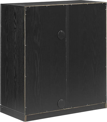 Crosley Furniture Essen Stackable Glass Door Kitchen Pantry Storage Cabinet, Accent Cabinets for Entryway, Black