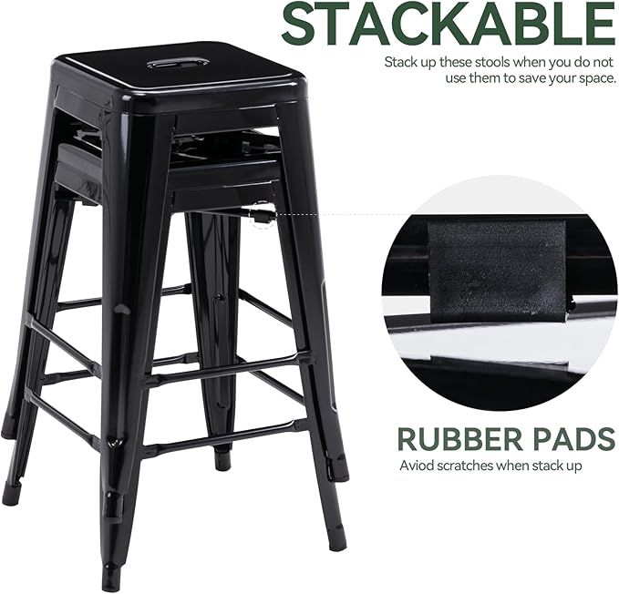 Vogue Furniture Direct 24" Bar Stools Black Backless Metal Barstools Indoor-Outdoor Counter Height Stools with Square Seat, Set of 2 - VF1571001