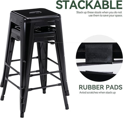 Vogue Furniture Direct 24" Bar Stools Black Backless Metal Barstools Indoor-Outdoor Counter Height Stools with Square Seat, Set of 2 - VF1571001