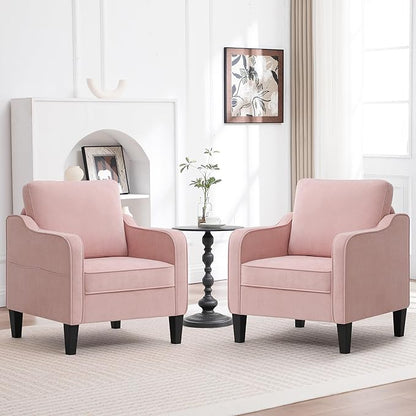 Accent Chair for Living Room, Mid Century Modern Reading Chair for Bedroom, Upholstered Armchair with Side Pockets, Comfy Single Sofa Side Chair for Office, Apartment, Small Room, Pink