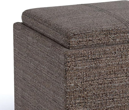 SIMPLIHOME Rockwood 18 inch Wide Contemporary Square Cube Storage Ottoman with Tray in Mink Brown Tweed Look Fabric, Assembled, For the Living Room, Entryway and Family Room