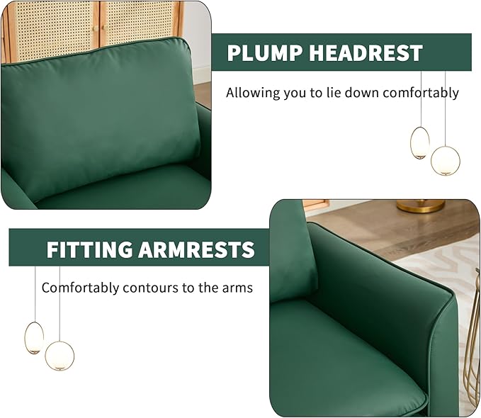 YISHENG Mid-Century Modern Living Room Accent Chairs Set of 2 - Oversized Faux Leather Armchairs with Removable Cushions & Metal Legs, Comfortable Sofas for Office/Lounge/Bedroom/Reception,Green