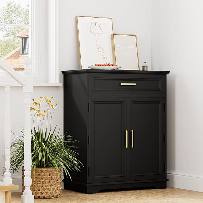 Kitchen Storage Cabinet with Drawer, Buffet Cabinet with Storable Door, Modern Floor Sideboard, for Living Room, Entryway,Black