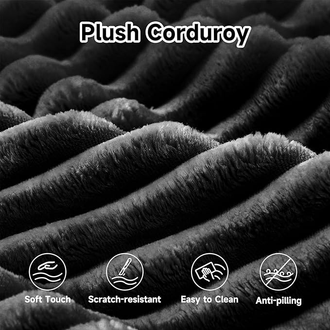 Upgrade 108’’ L Shape Cloud Couch, Plush Corduroy Sectional Sofa with Chaise, Boneless Couches for Living Room Bedroom, No Assembly Required (Black, Right Facing Chaise)