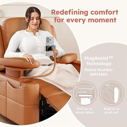 Triple Motor Power Swivel Rocker Recliner Chair with Adjustable Armrests for Adults Elderly, FSC Certified Faux Leather Rocking Chair Nursery for Breastfeeding(Brown)