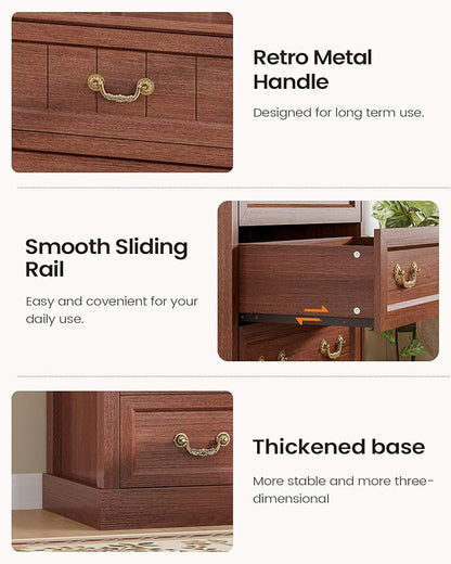 AOGLLATI Farmhouse Dresser with 6 Drawers, 51.2”Tall Wooden Rustic Chest of Drawers with Natural Texture, Vintage Design, Bedroom Dressers with Drawers for Bedroom, Oak Brown