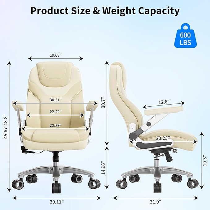 Big and Tall Office Chair with 5D Arms, 600lbs Fabric & PU Leather Heavy Duty Desk Chair, Adjustable Lumbar Support & Height, Tilt Function, High Back Ergonomic Executive Computer Chair