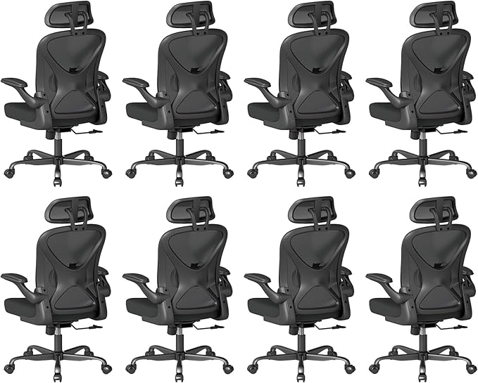 ZZH Ergonomic Office Chair Set of 8 with Adjustable Lumbar Support and Headrest, Mesh Home Office Desk Chair with Wheels and Flip-up Arms, Black