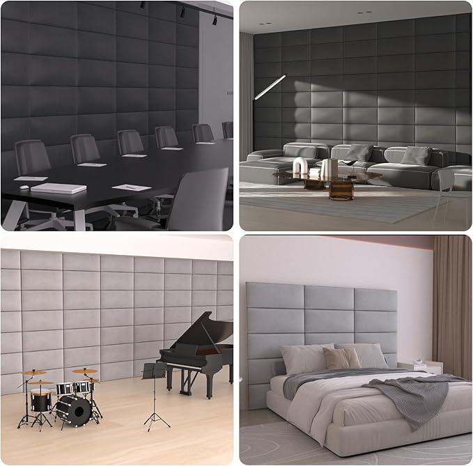 Upholstered Wall Mounted Headboard, 3D Soundproof Wall Panels Peel and Stick Headboard for Queen Size, Tufted, Light Grey (9 Panels, 10" x 24")