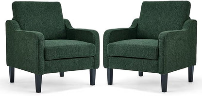 VINGLI Accent Chair for Living Room Chairs Reading Chair for Bedroom Chair Scooped Arm Chair Mid Century Modern Accent Chairs Upholstered Comfy Chair for Apartment, Waiting Room (2, Dark Green)
