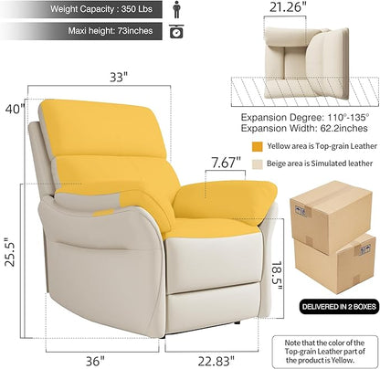 AIRSKY Genuine Leather Recliner Chair, Top Grain Leather, Italian Water-Washing Process, Lazy boy Recliner Chair, for Living Room, Theater Seating, Bedroom. R1, Beige