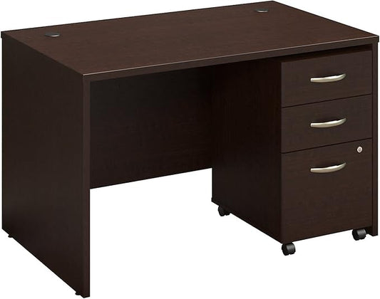 Bush Business Furniture Series C Elite 48W x 30D Desk Shell with 3 Drawer File in Mocha Cherry