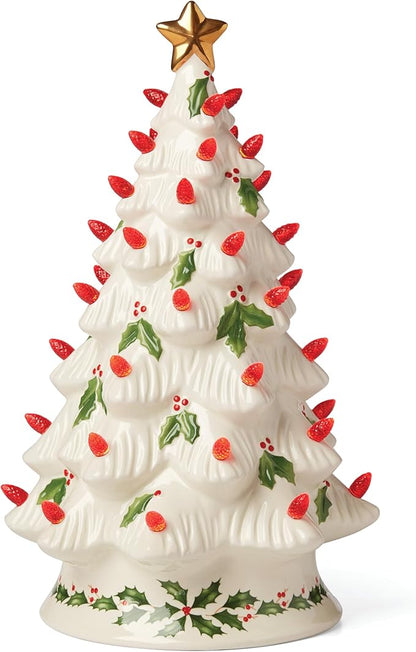 Lenox 893624 Treasured Traditions Holiday Red Bulbs Lit Tree, Christmas Decor