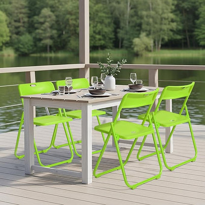 Karl home 4 Pcs Folding Chair, 300LBS Lightweight Foldable Plastic Chair, Reinforced Metal Frame Easy to Fold & Store for Indoor & Outdoor, Wedding, Party, Meeting Room, Patio and Garden, Green