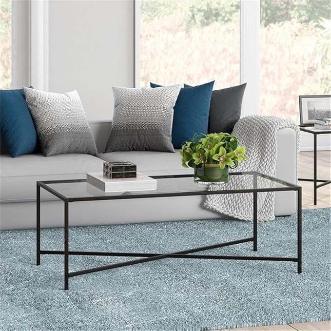Henley 48'' Wide Rectangular Coffee Table with Glass Top in Blackened Bronze
