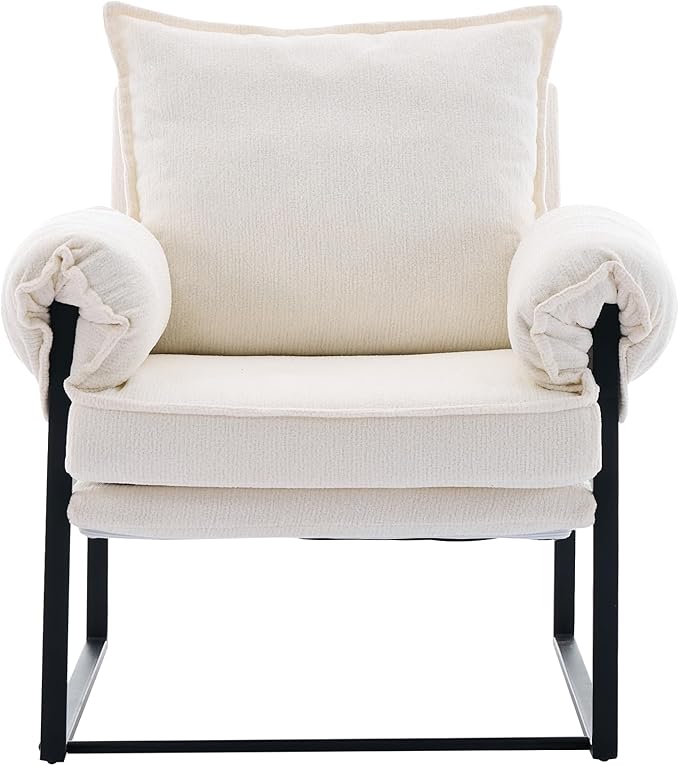 Modern Comfy Reclining Chair with 6 Angle Adjustable Backrest, Upholstered Accent Chair Fabric Living Room Lounge Chair for Reading Room - Cream, 1PC
