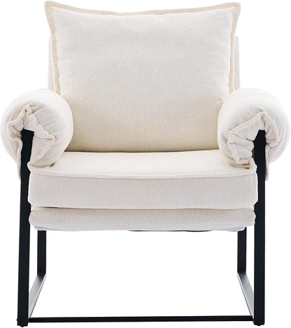 Modern Comfy Reclining Chair with 6 Angle Adjustable Backrest, Upholstered Accent Chair Fabric Living Room Lounge Chair for Reading Room - Cream, 1PC