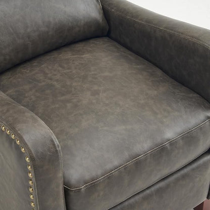 Pushback Recliner Chair, PU Leather Push Back Armchair, Upholstered Recliner Chair 105-135 Degree Adjustable, Retro Accent Chair for Living Room Bedroom - Gray