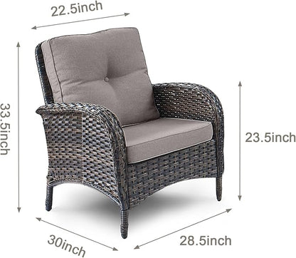 HUMMUH 5 Pieces Patio Furniture Set Wicker Outdoor Bistro Chairs with Ottomans Glass Top Side Table,Outdoor Conversation Set for Porch Deck Backyard Poolside