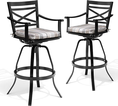 Pellebant 30-Inch Sunbrella Outdoor Bar Stools Set of 4, Aluminum Swivel Patio Bar Height Bar Stools with Back & Footrest, for Deck Lawn Garden(Milano Char)