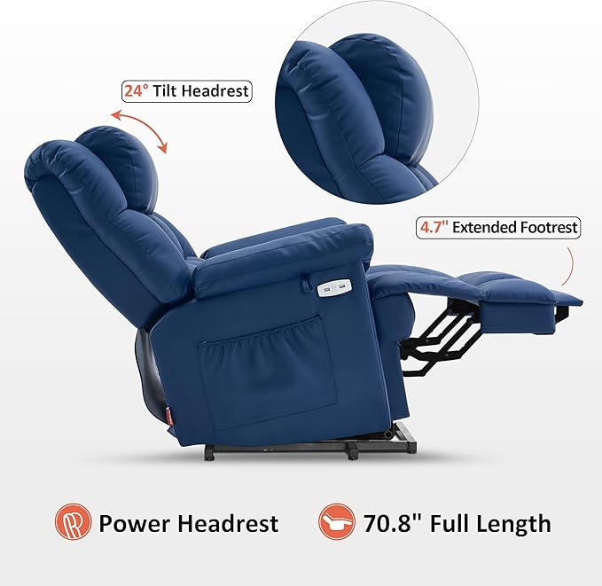 MCombo Power Lift Recliner Chair Sofa with Massage and Heat, Adjustable Headrest, 3 Positions, USB Ports, for Elderly People, Faux Leather 7533