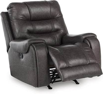 Signature Design by Ashley Trumble Modern Faux Leather Manual Rocker Recliner with Track Arms, Gray