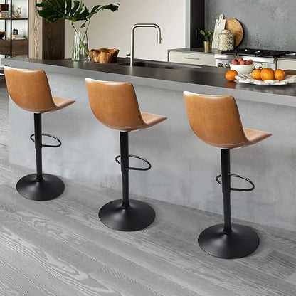 Lemebri Bar Stools Set of 4, Modern Adjustable Swivel Barstools Counter Height with Backrest, Faux Leather Upholstered Bar Chair for Kitchen Island, Whisky
