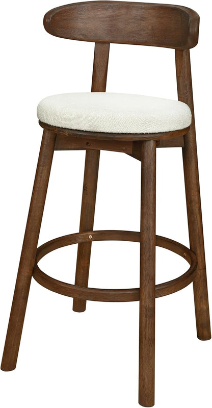 Christopher Knight Home Soley Modern Counter Height Bar Stools Set of 2, Boucle Fabric Round Stool Chair for Kitchen Island, Upholstered Counter Stool with Footrest and Backrest, Walnut+Beige