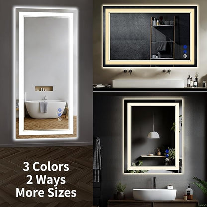 72"x32" LED Bathroom Mirror with Anti-Fog, Stepless Dimmable Lights, 3 Color Modes, Shatter-Proof Tempered Glass, Memory Function & Waterproof Design