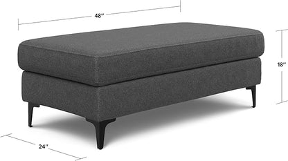 SIMPLIHOME Ava Large Rectangular Ottoman in 100% Recycled Polyester Tightly Woven Performance Fabric, Pebble Grey, 48-inches Wide, Multipurpose Table or Footrest Ottoman, Assembled, for Living Room