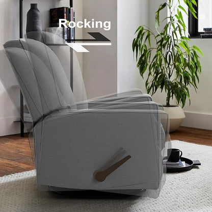 Harkawon Swivel Rocker Recliner Chair, Glider Rocker Recliner, Rocking Chair Nursery, Fabric Chair with High Back, Deep Seat, for Living Room, Bedroom (Dark Grey+Brown)