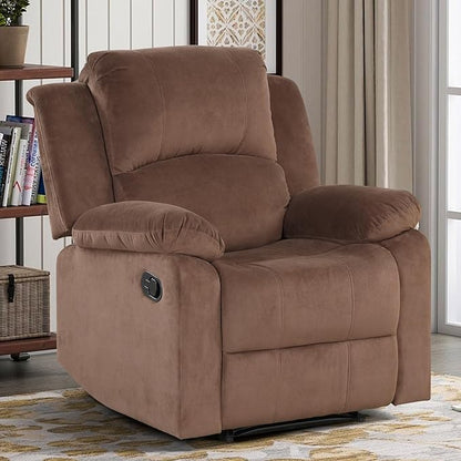 CANMOV Manual Recliner Chair Set of 2, Soft Fabric Overstuffed Recliner Single Sofa Chair for Living Room Bedroom, Heavy Duty and Safety Reclining Mechanism, Light Brown