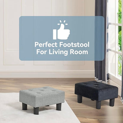 Poofzy Small Foot Stool Ottoman, Linen Ottoman Foot Rest with Legs, Rectangle Foot Rest for Couch, Footstools and Ottomans Small for Living Room and Entryway (Light Gray)