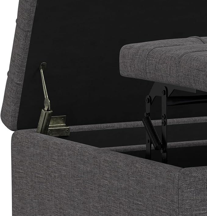 SIMPLIHOME Harrison 30 inch Wide Transitional Square Small Coffee Table Storage Ottoman in Slate Grey , Assembled, For the Living Room and Bedroom