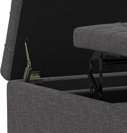 SIMPLIHOME Harrison 30 inch Wide Transitional Square Small Coffee Table Storage Ottoman in Slate Grey , Assembled, For the Living Room and Bedroom