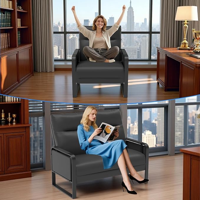 3 Piece Living Room Sofa Set, Leather Sofa Sets with Side Tray & Pocket, Modern 3 Pcs Sectional Couches Set for Apartment, Office, Bedroom (Black, Lovseat+2-Seat)