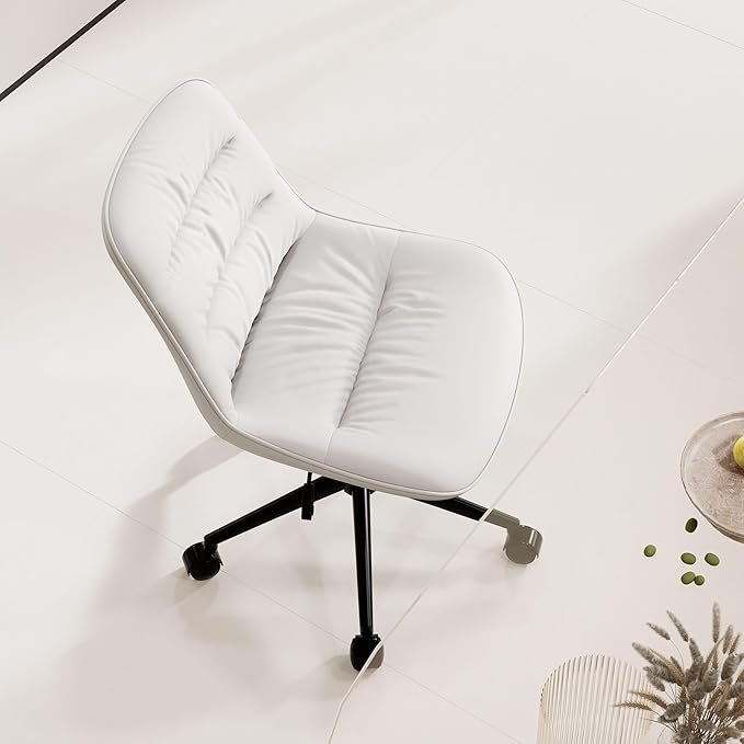Rowill Leather Office Chair, Ergonomic Armless Desk Chair with Waterproof Cushion & Slient Wheels & SGS-Certified Class 3 Explosion-Proof Gas Lift, Ideal for Home Office, Study and Vanity(White)