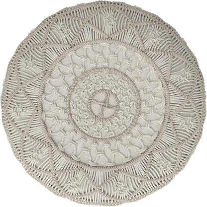 SIMPLIHOME Coates Contemporary Round Macrame Pouf in Cloud Grey Cotton for the Living Room, Bedroom and Kids Room