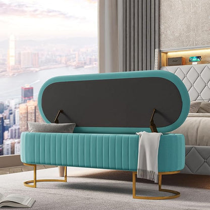 EcoHarbor Living 50.5" Storage Bench Hallway Ottoman,Upholstered End of Bed Bench Velvet with Gold Legs,Flipping Lid Entryway Footrest