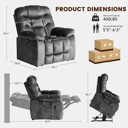 EONIX Large Lay Flat Power Lift Recliner Chair for Elderly with Heat and Massage, 400lbs Dual Motor Electirc Lift Chair with Extended Footrest, SLRY007062, Black