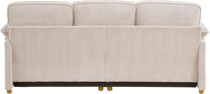 ONBRILL 86.6" Corduroy Couches for Living Room, Comfy 3 Seater Sofa with Pillow-Top Armrest & Dual-Layer Cushions, Mid Century Modern Couch for Bedroom, Apartment, Beige