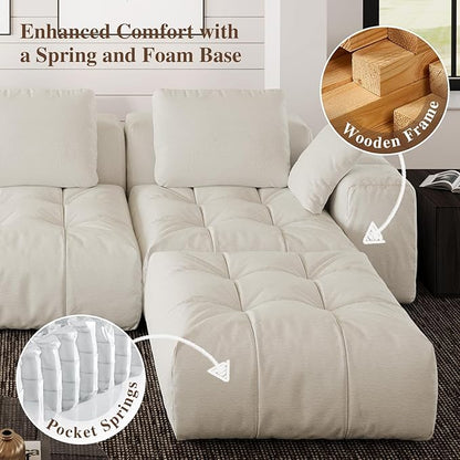 Cloud Sectional Couches, Comfort Linen Loveseat Modular Sofas with Wide Deep Seat, Down Filled Modern Upholstered Sofa Couch for Living Room, Apartment,Cream White