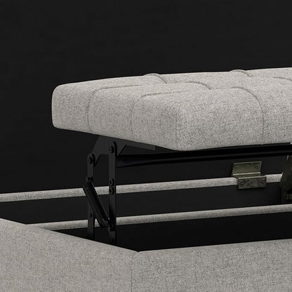 SIMPLIHOME Harrison 30 inch Wide Transitional Square Small Coffee Table Storage Ottoman in Cloud Grey , Assembled, For the Living Room and Bedroom