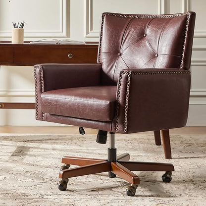 HULALA HOME Modern Home Office Chair with Tilt Lock & Metal Base, Desk Chair with 360° Swivel & Tilt Function, Height Adjustable, Wide Seat Computer Task Chair with Wheels & Padded Cushion, Brown